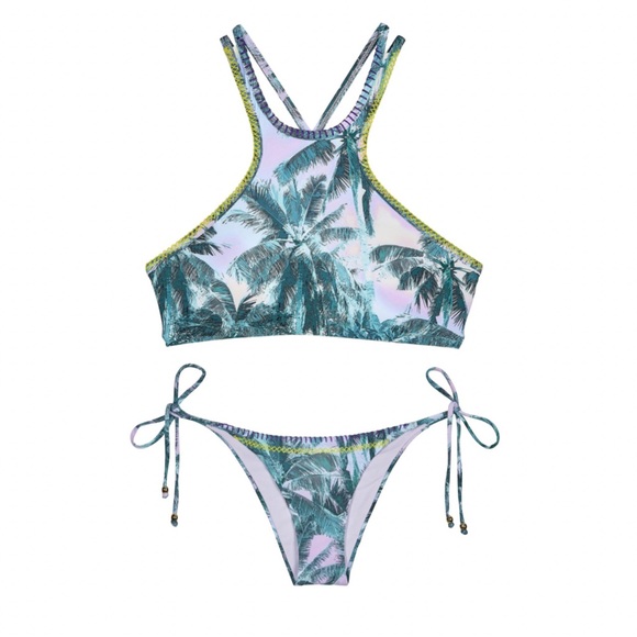 PilyQ Women's Mai Tai Stitched Gypsy Halter Top & Reversible Teeny Bikini Bottom - Picture 3 of 16